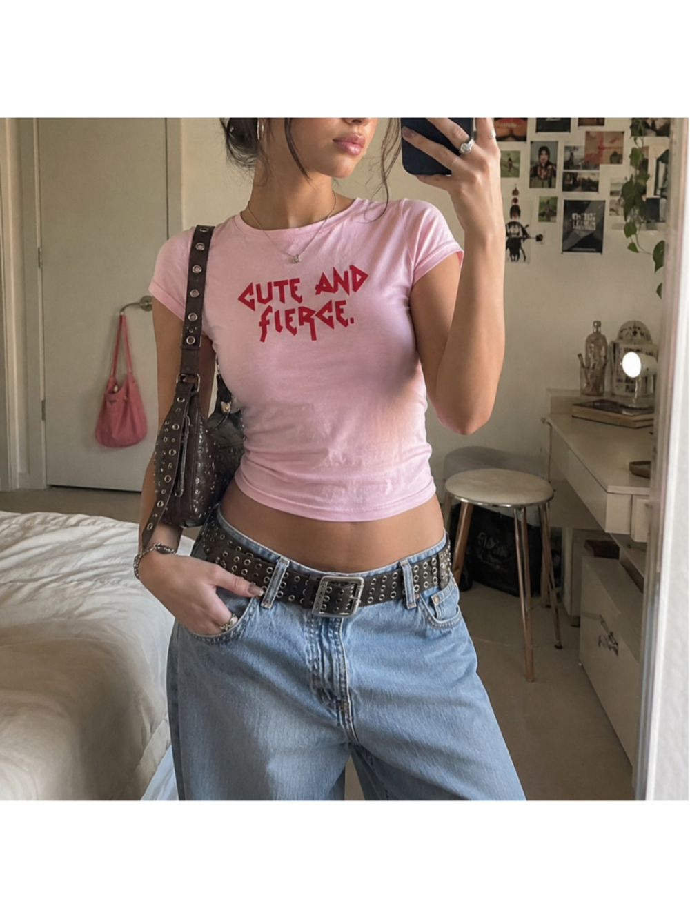 GUESS Y2K Pink “Cute and Fierce” Graphic Short Sleeve T-Shirt Top Soft Bamboo XL